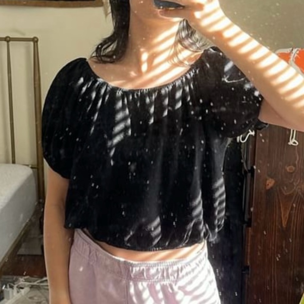 Traded Honeydove Vintage raw silk puff sleeve top, size L - Picture 10 of 11